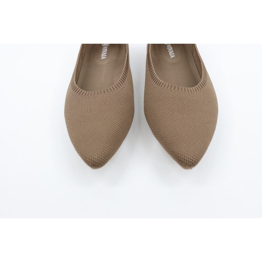 Vivaia Pointed Knit Ballet Flats in Taupe. - Picture 4 of 15